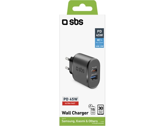 SBS - Chargeur secteur 45 W - Recharge ultra rapide PD