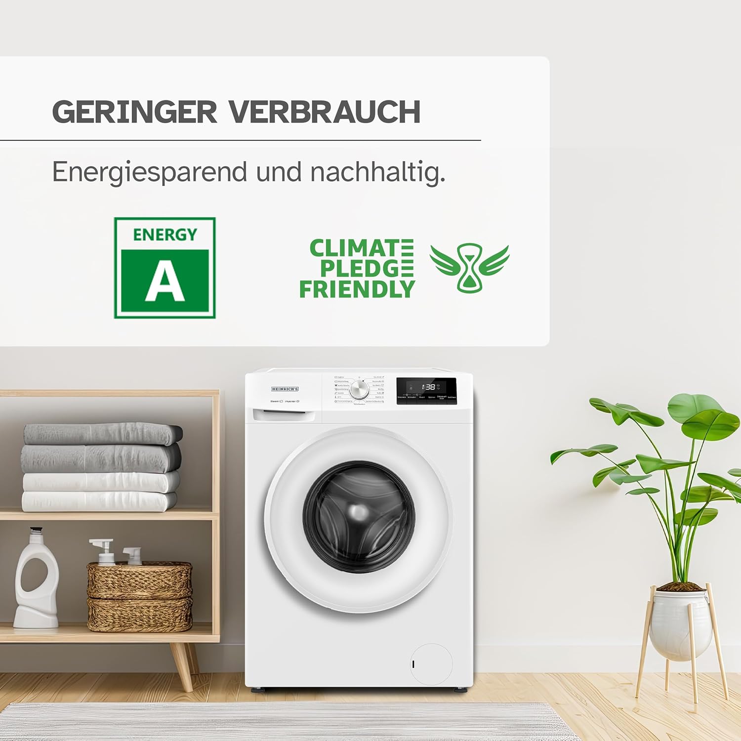 Heinrich´s Waschmaschine, 7kg, 15 Programme, 1400 U/min., Aqua-Stop, LED-Display, inkl. Timer, mit Kindersicherung, langlebiger Inverter Motor, Energieeffizienzklasse A, weiß
