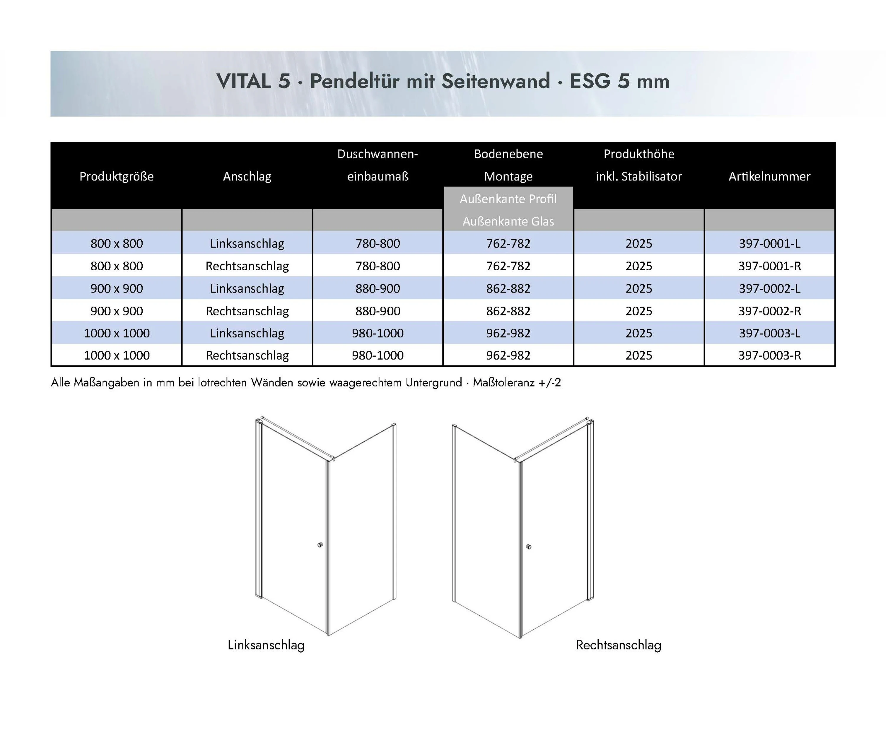 Duschkabine Dusbad Vital 5 Pendeltür + Seitenwand Anschlag:Rechts,Breite:80cm