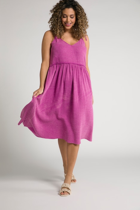 Midikleid, Cold dyed, A-Linie, V-Ausschnitt, ärmellos