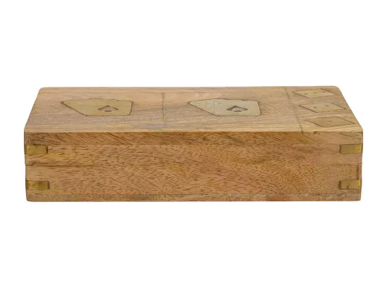 eu 2 en 1 (cartes+dés) dans une boîte en bois marron 19,5x12x4h