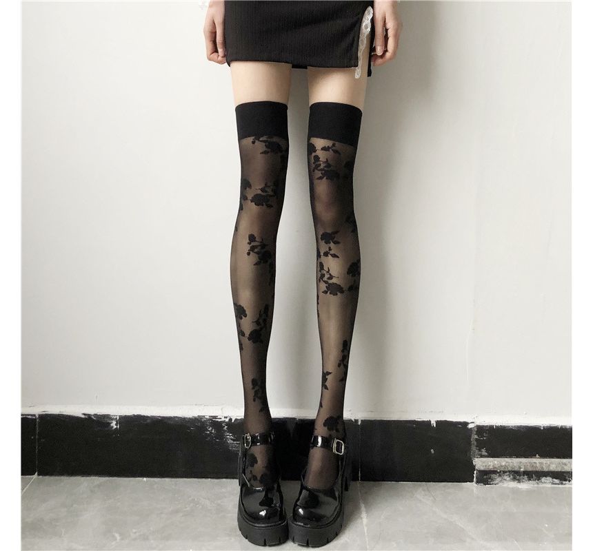 Girls Supply - Overknee sokken met bloemenmotief