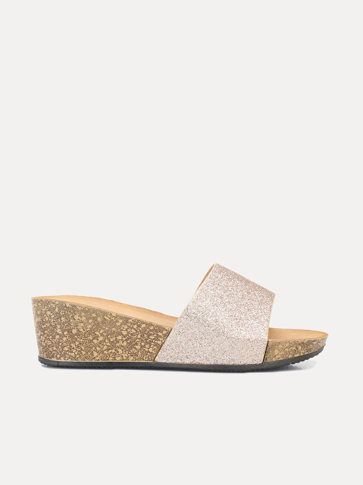 Mules compensées à paillettes- Doré rose