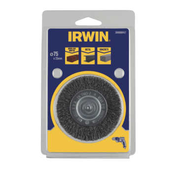 Irwin staaldraadband Ø 75x15 mm voor (accu)boormachine. Voor schuren steen.
