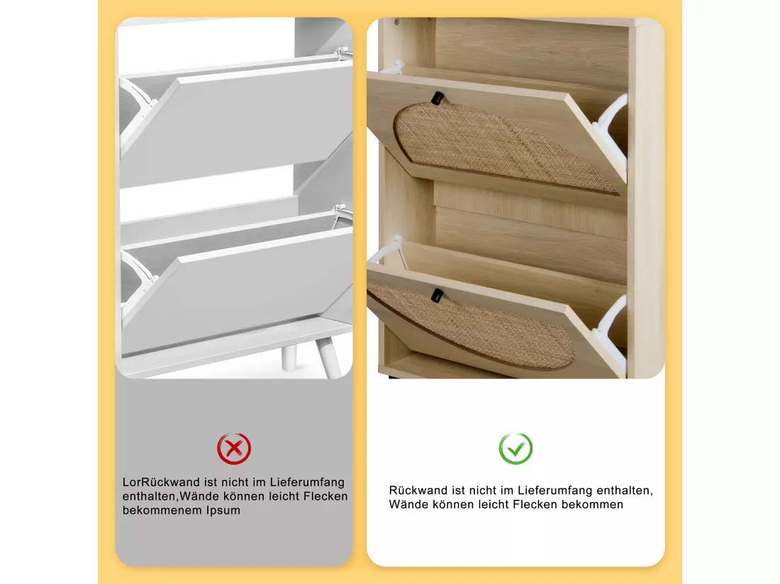 Meuble à Chaussures en Rattan Naturel, 2 Portes, Design Symétrique en Demi-Cercle, Étagères à Double Niveau, Stable et Sécurisé pour Toutes Pièces