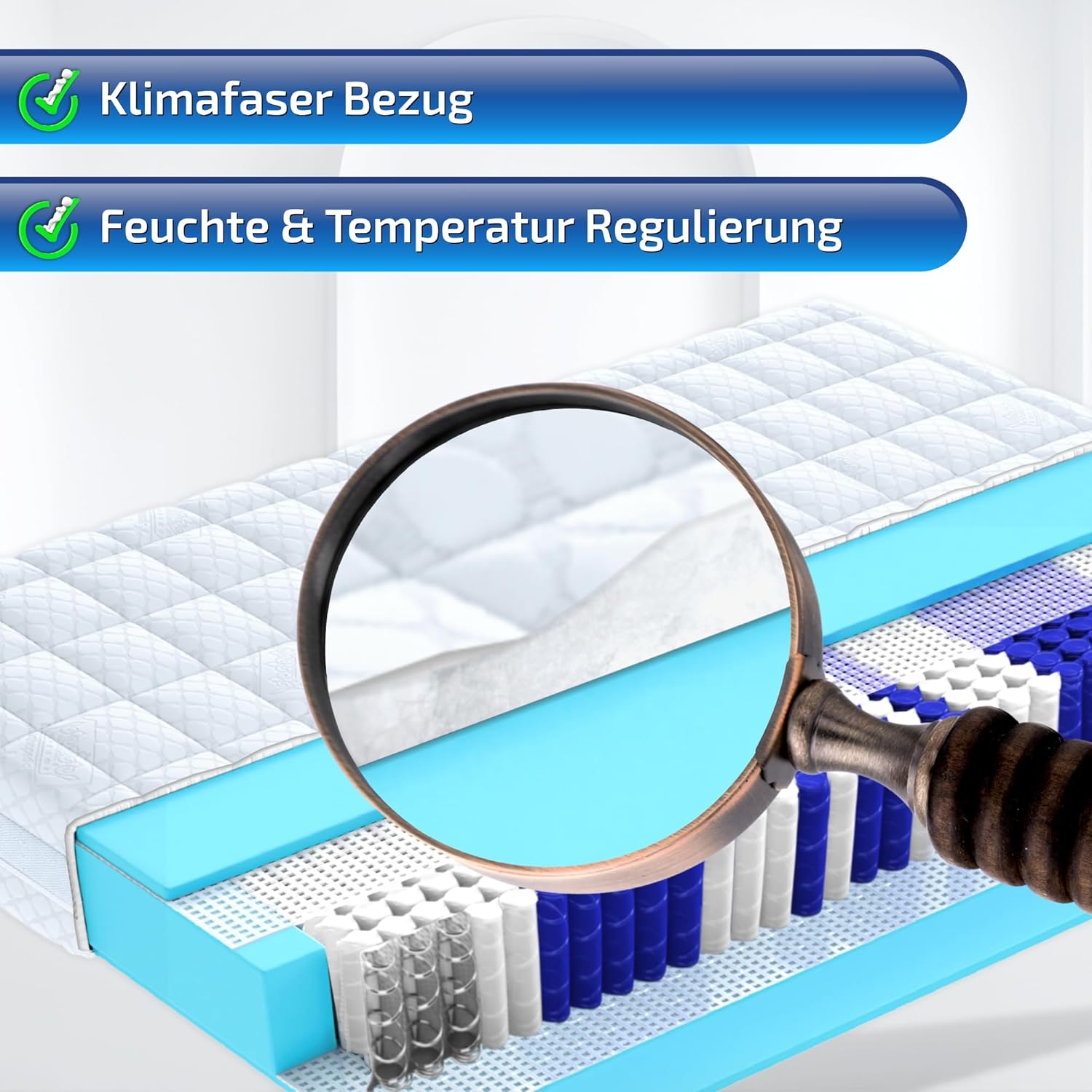Matratzen Perfekt 9-Zonen Taschenfederkern Hamburg Deluxe 180 x 200 cm Härtegrad H4 Höhe 23 cm hoher Punktelastizität waschbarer Bezug (60°C)