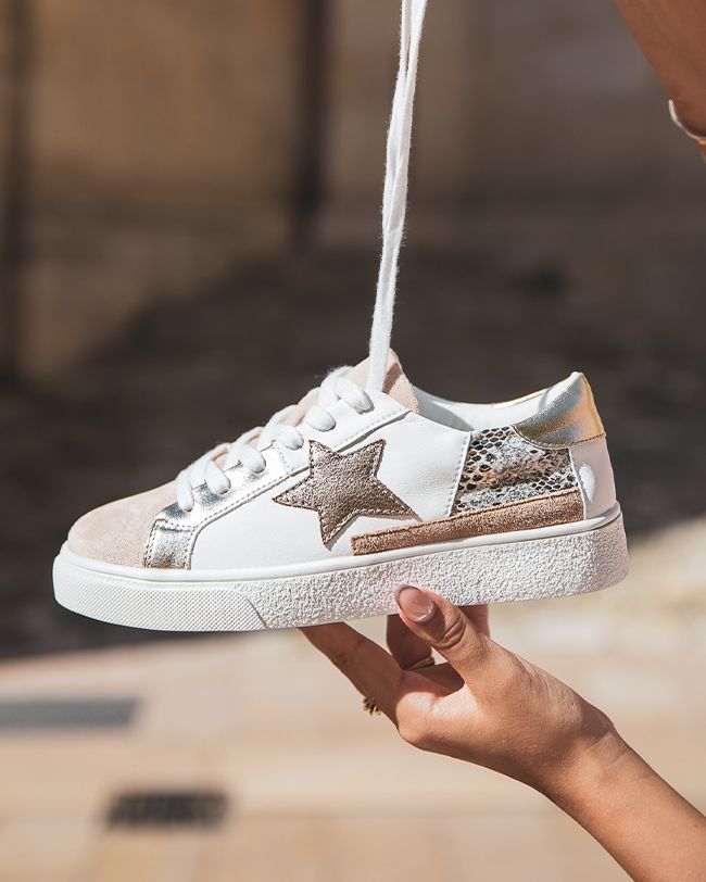 Basket femme python doré étoile à lacets - Carla