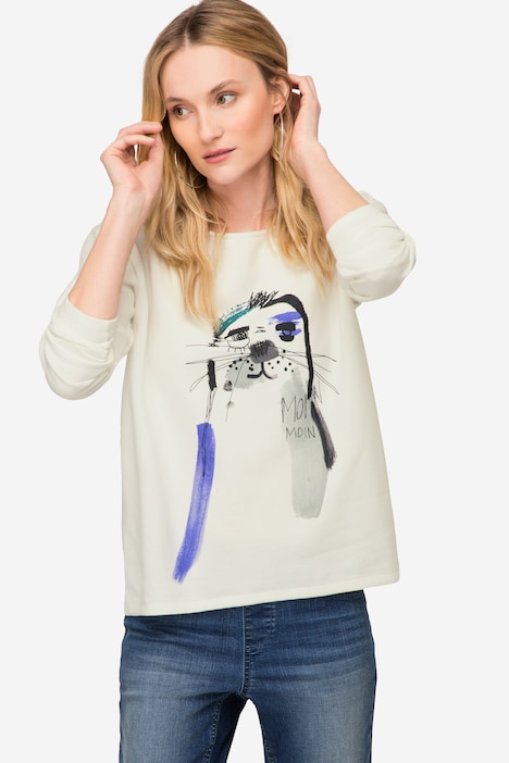 Sweatshirt, oversized, Robben Print, Rundhals, Langarm