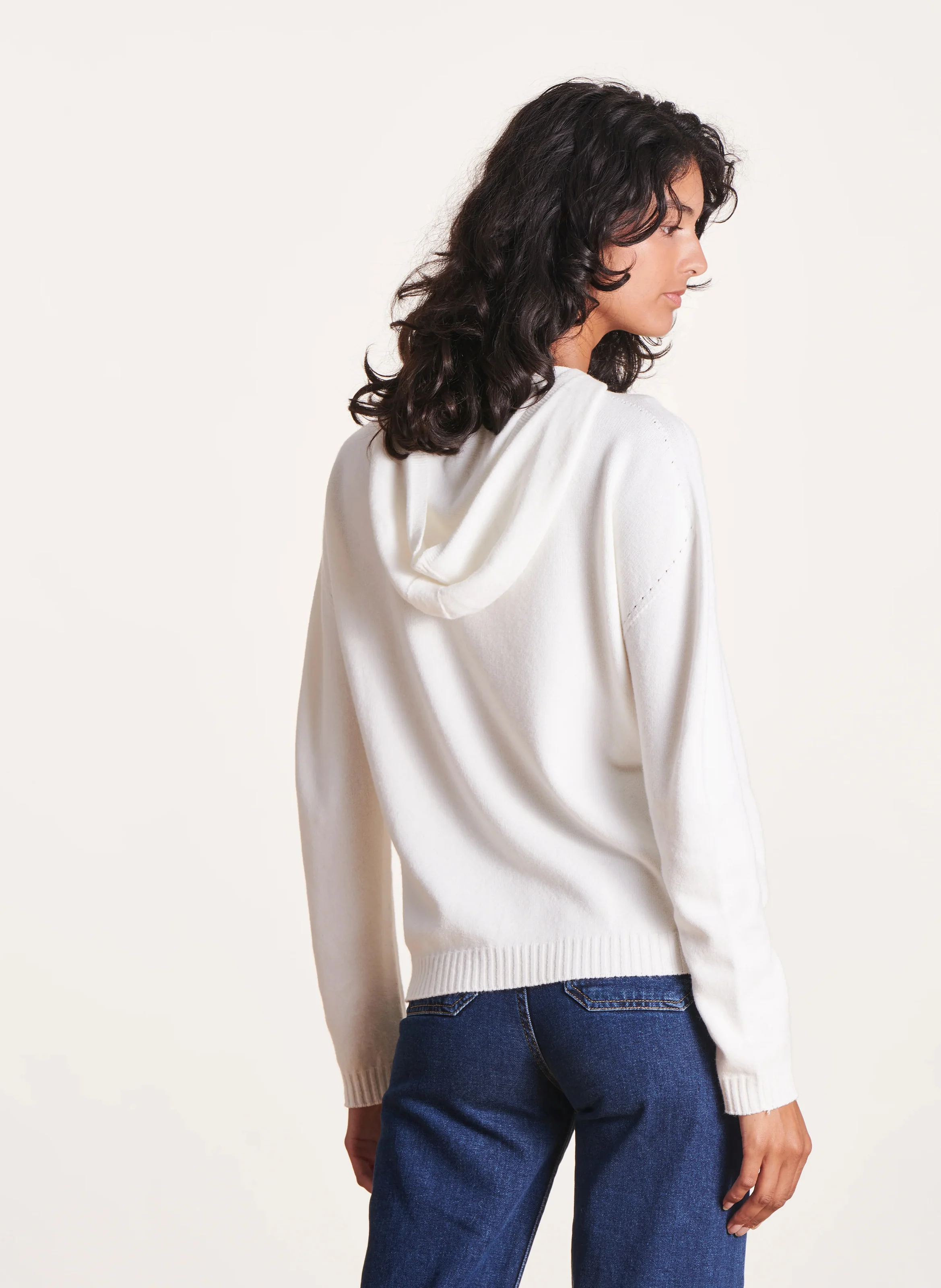 Pull col rond à capuche | Blanc