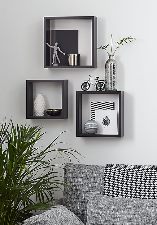 Lot de 3 étagères murales cubes modulables Rigga Form, noir