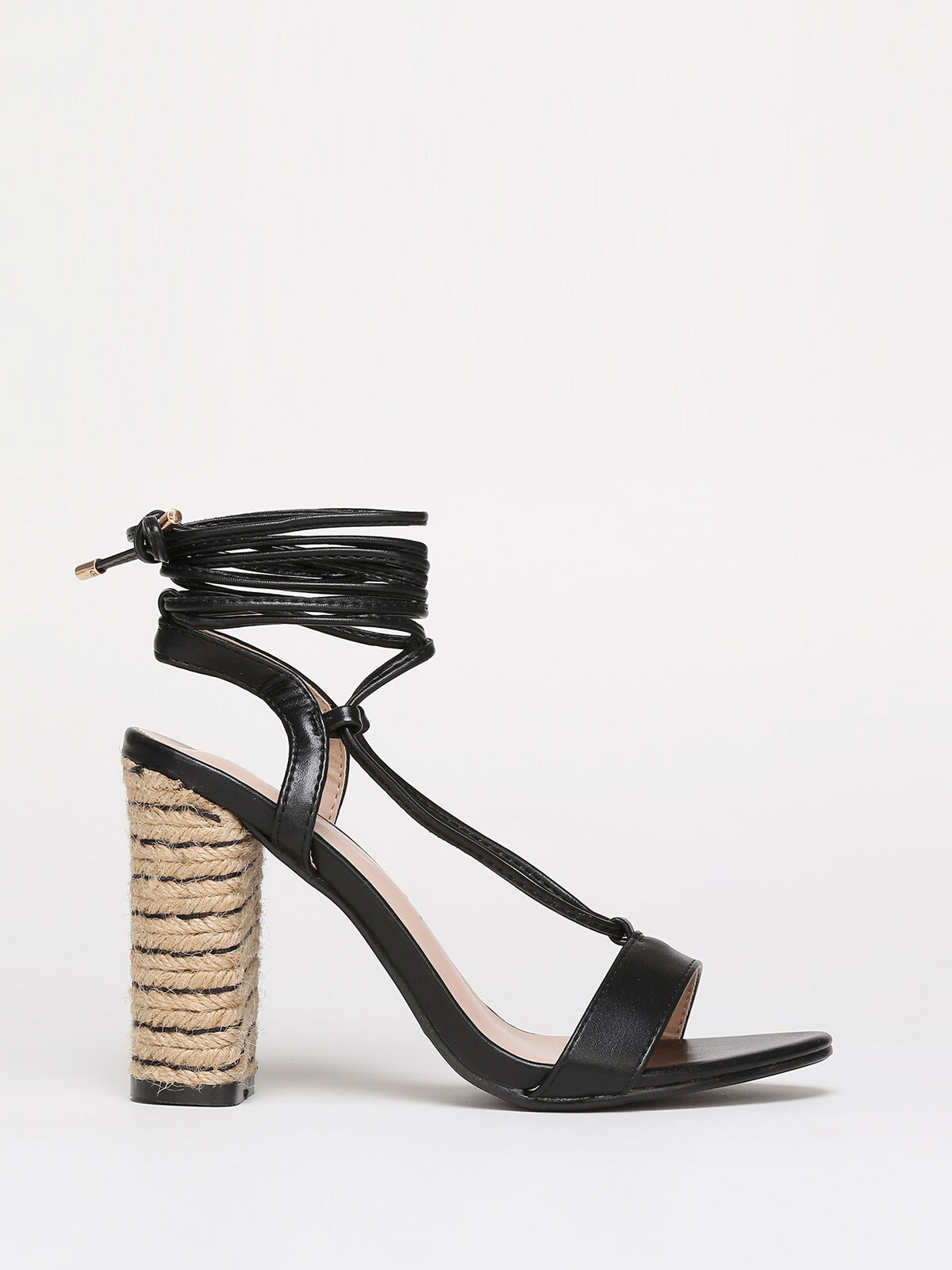 Sandales à talon cordage avec laçage- Noir