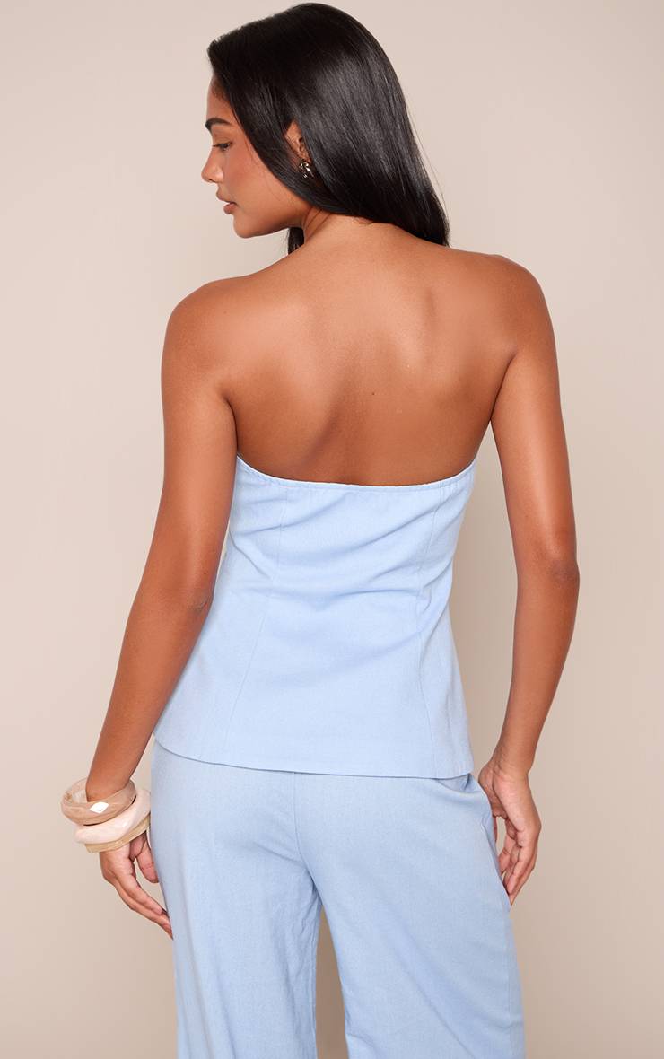 Bleu Layette Haut Bandeau Péplum En Lin Co-ord