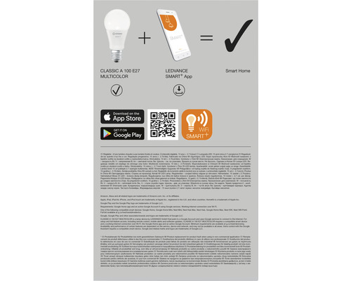 Ledvance Smart WIFI LED-lampen, dimbaar, A100 E27/14W (100W) mat, 1521 lm, 2700-6500 K RGBW, 3-pack