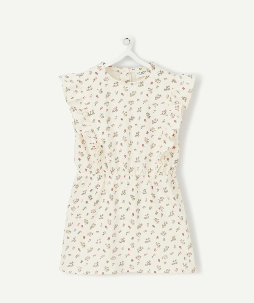 ROBE EN COTON ÉCRUE IMPRIMÉE FLEURIE ET VOLANTS BÉBÉ FILLE