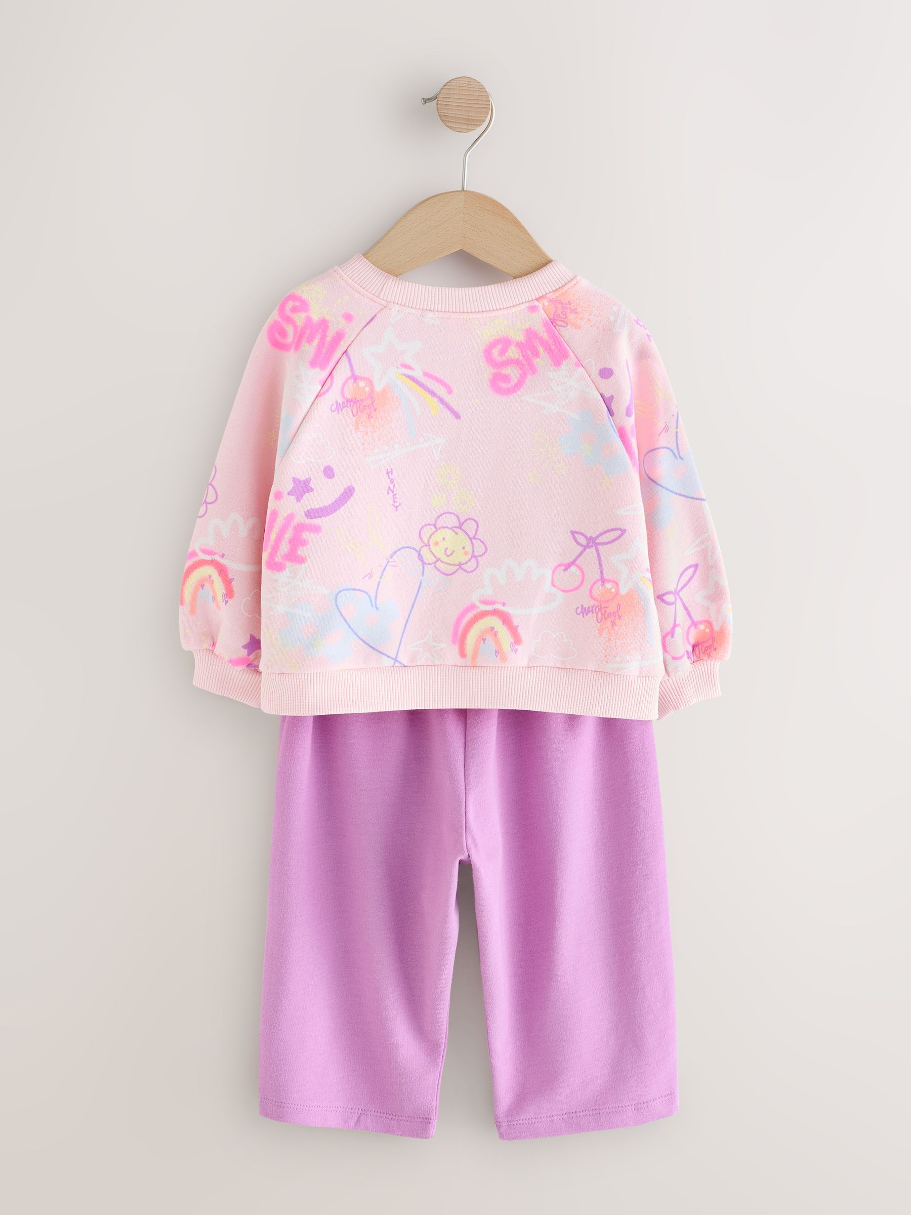 Roze/paars Doodle - Set van sweatshirt en joggingbroek met rechte wijde pijpen (3mnd -7jr)