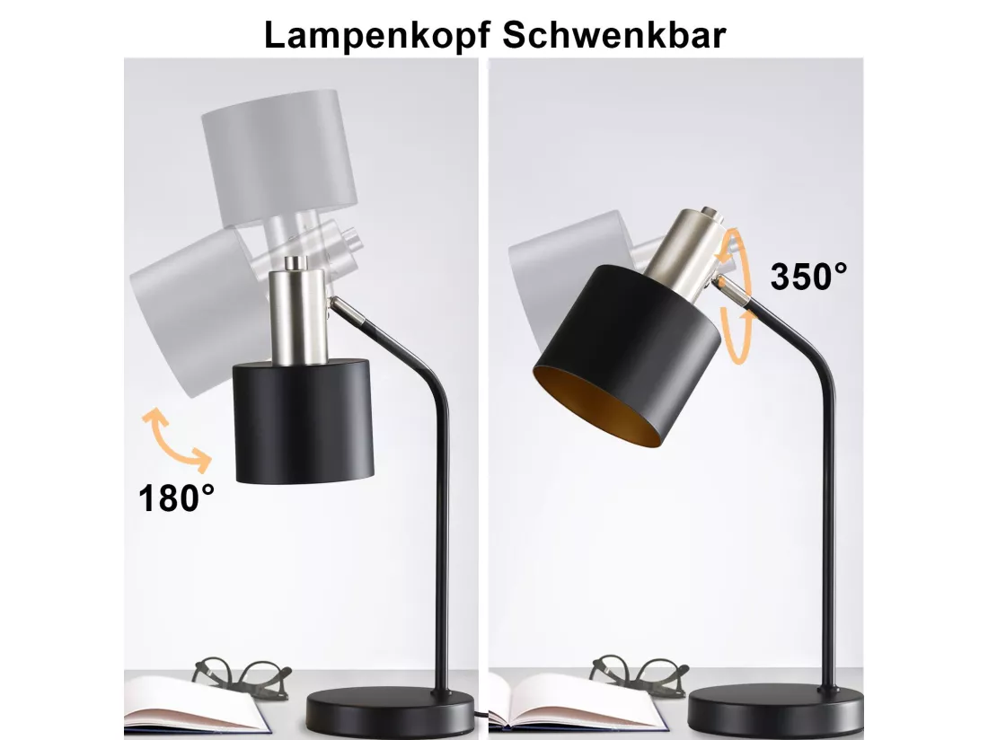 NETTLIFE Lampe de Chevet Vintage Câble E27 Noir Or Lampe de Bureau Lampe de Lecture Pivotante