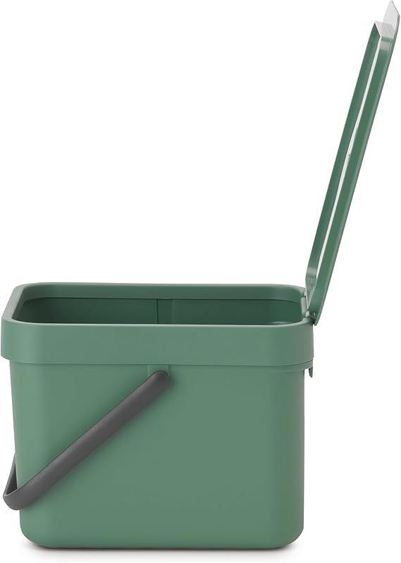 Brabantia afvalbak met deksel dat open blijft staan, 6 liter, hxbxd 18 x 20 x 24,5 cm, kunststof, donkergroen