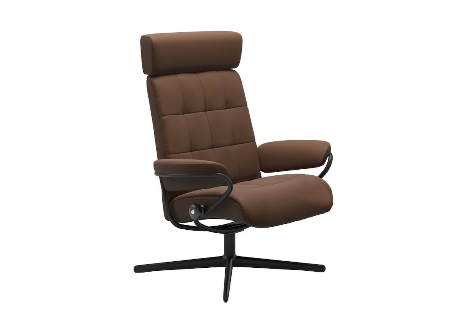 London lenestol Med regulerbar nakkestøtte. Hud Batick Warm Brown med og sort Cross base. Medium