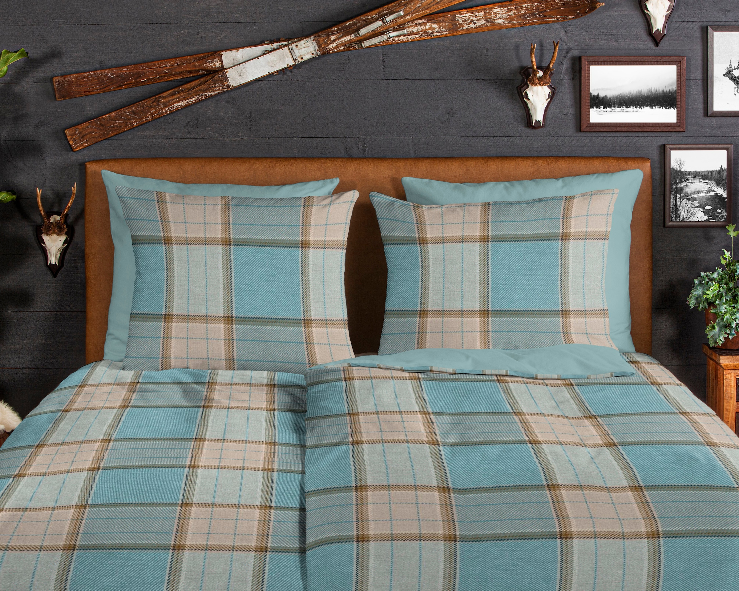 good morning Wendebettwäsche »Jaccos« 2 Stk. tlg. Biber, 135x200, Winter, Warm, Reissverschluss, Wendeoptik, Karo