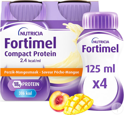 Fortimel Compact Protein 2.4kcal Arôme Pêche-mangue Complément Nutritionnel Dénutrition 4x125 ml