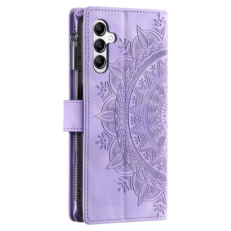 Samsung Galaxy A56 Leder Tasche Flip Cover mit Reissverschluss - Mandala Flowers Imprint - Lila