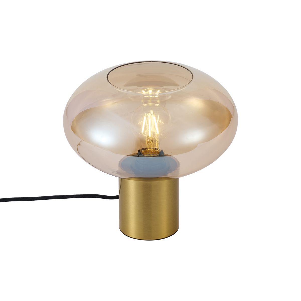 Design tafellamp messing met amber glas - Umbrella