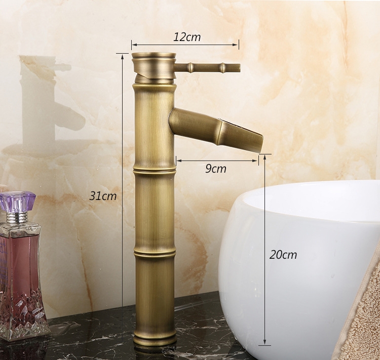 Saniclear Bamboo hoge wastafelkraan met waterval uitloop antiek brons