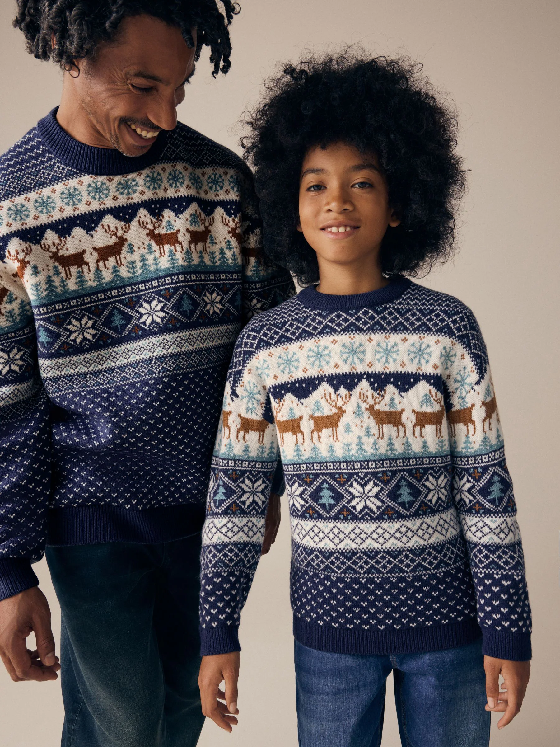 Donkerblauw - Jongens Matching Family kersttrui met fairisle-patroon en rendier (3 mnd - 16 jr)