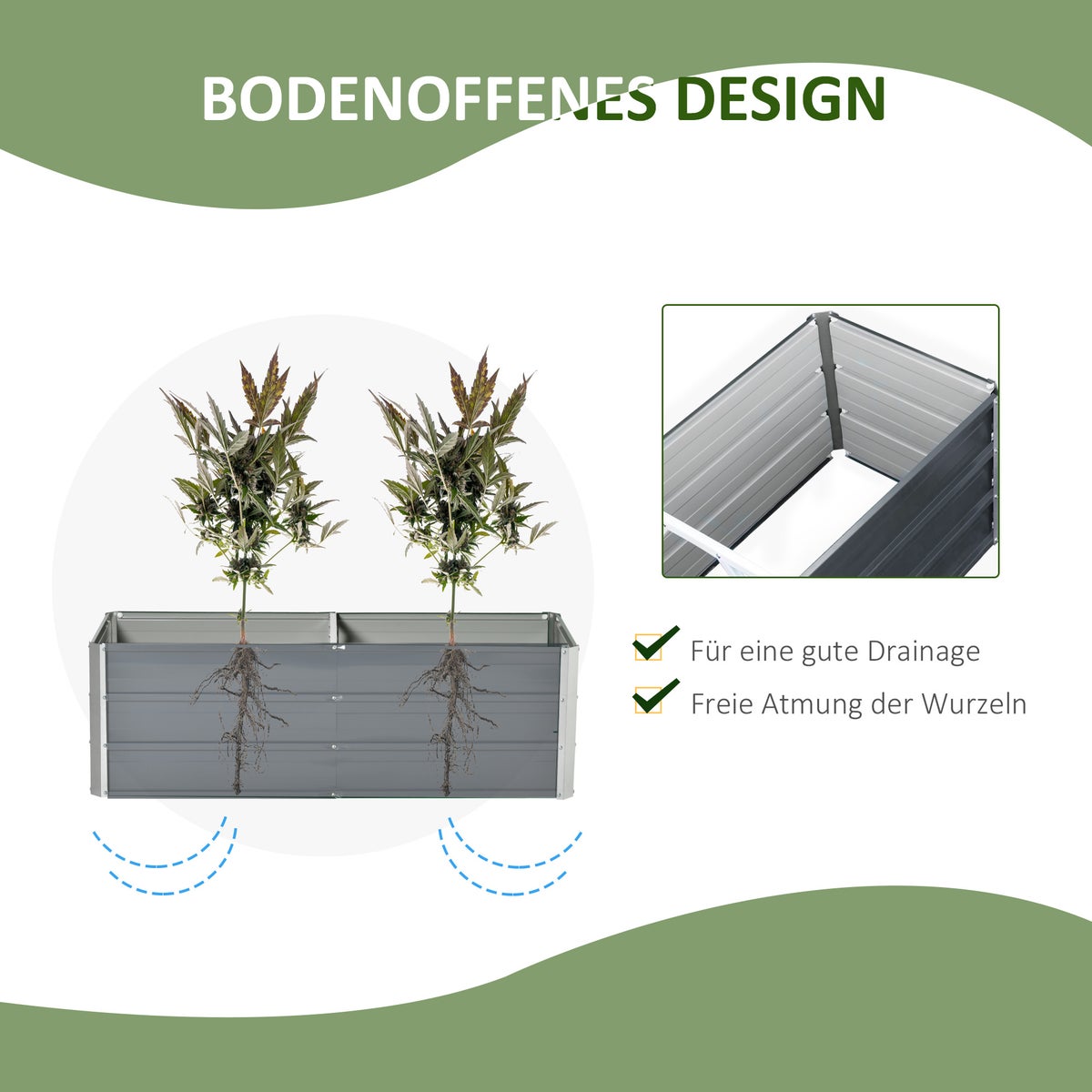 Outsunny verhoogd bed, 125L x 47B x 40H cm, staal, grijs