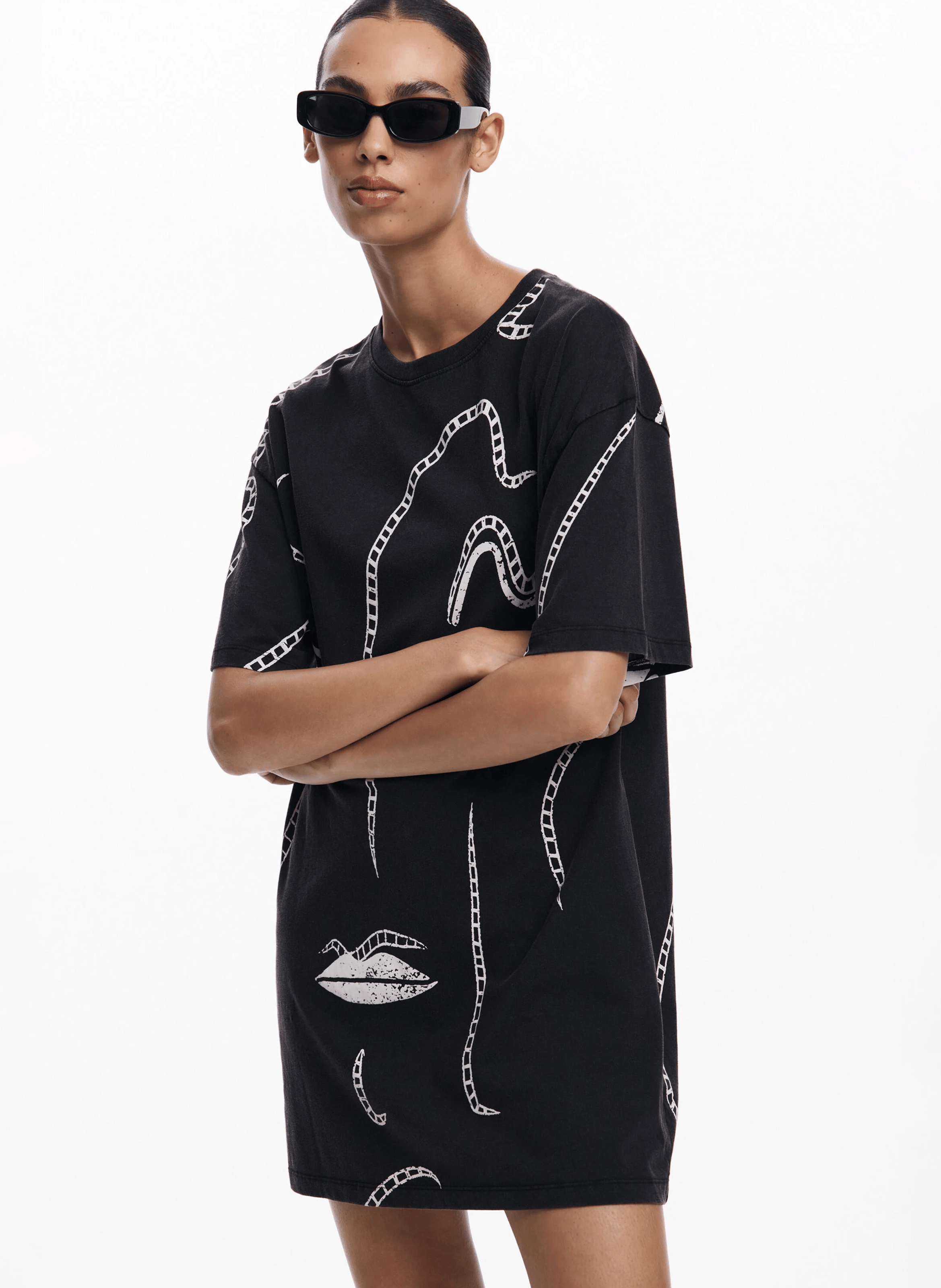 Tee-shirt long imprimé en coton | Noir