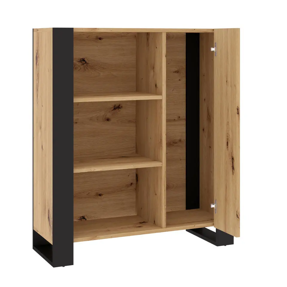 NUKA J boekenkast 90 ladekast zwart artisan eiken