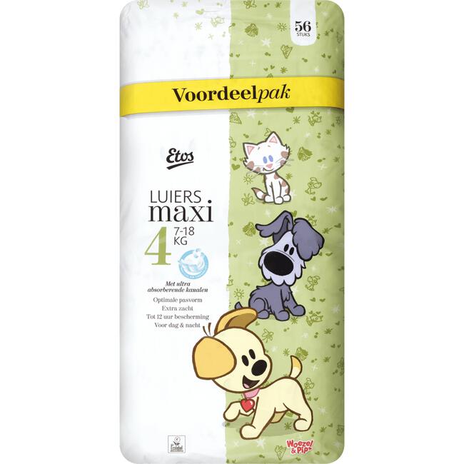 Etos Woezel & Pip Luiers Maxi Voordeelpak Maat 4 7-18 kg56 stuks