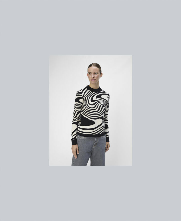Object OBJRAY L/S KNIT PULLOVER AOP NOOS Black/sandshell zebra