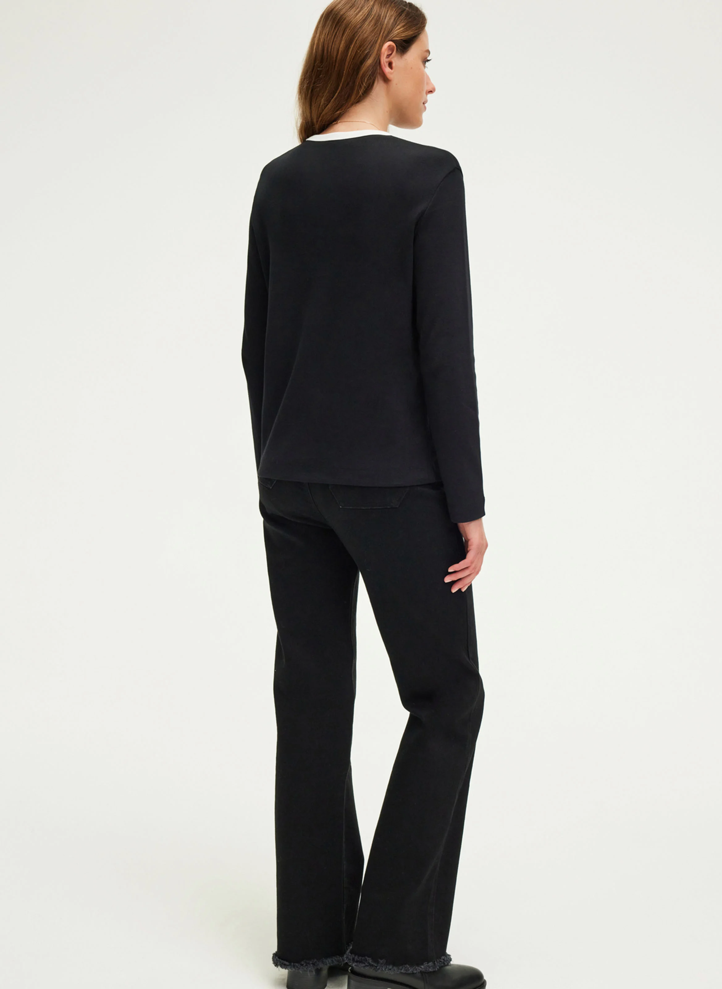 ANNECLAIRE - Tee-shirt col rond droit en coton | Noir