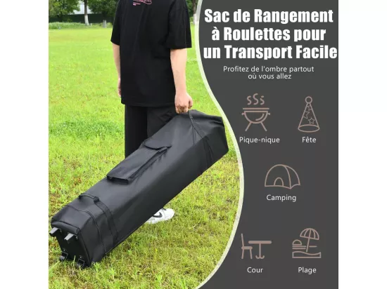 Tonnelle Barnum de Jardin Pliante Pop-up 3,95x3,95M 2 Toit Ventilés Tissu et velours Oxford 3 Hauteurs Réglable Sac de Rangement（Marron)