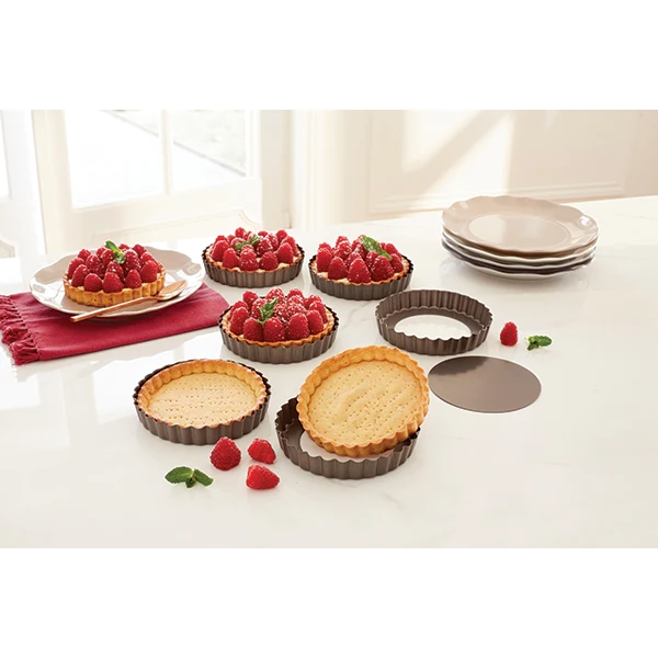 Set de 6 moules à tartelette avec fond amovible acier revêtement antia