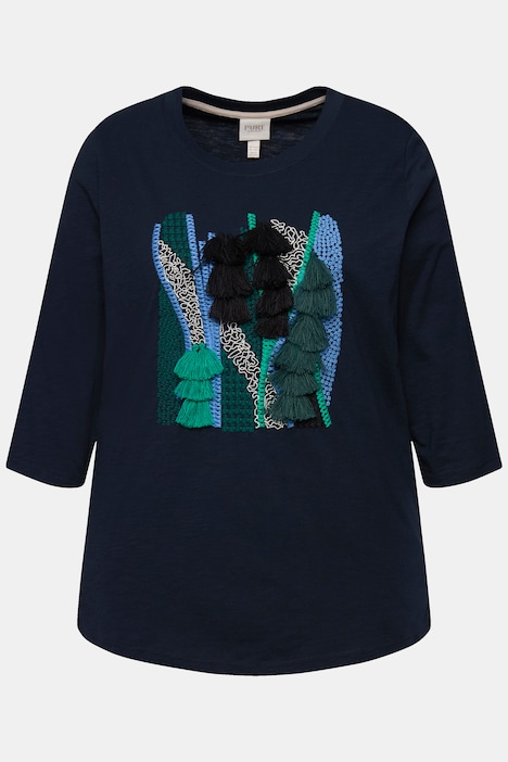 Shirt, Stickerei, Rundhals, 3/4-Arm, Biobaumwolle