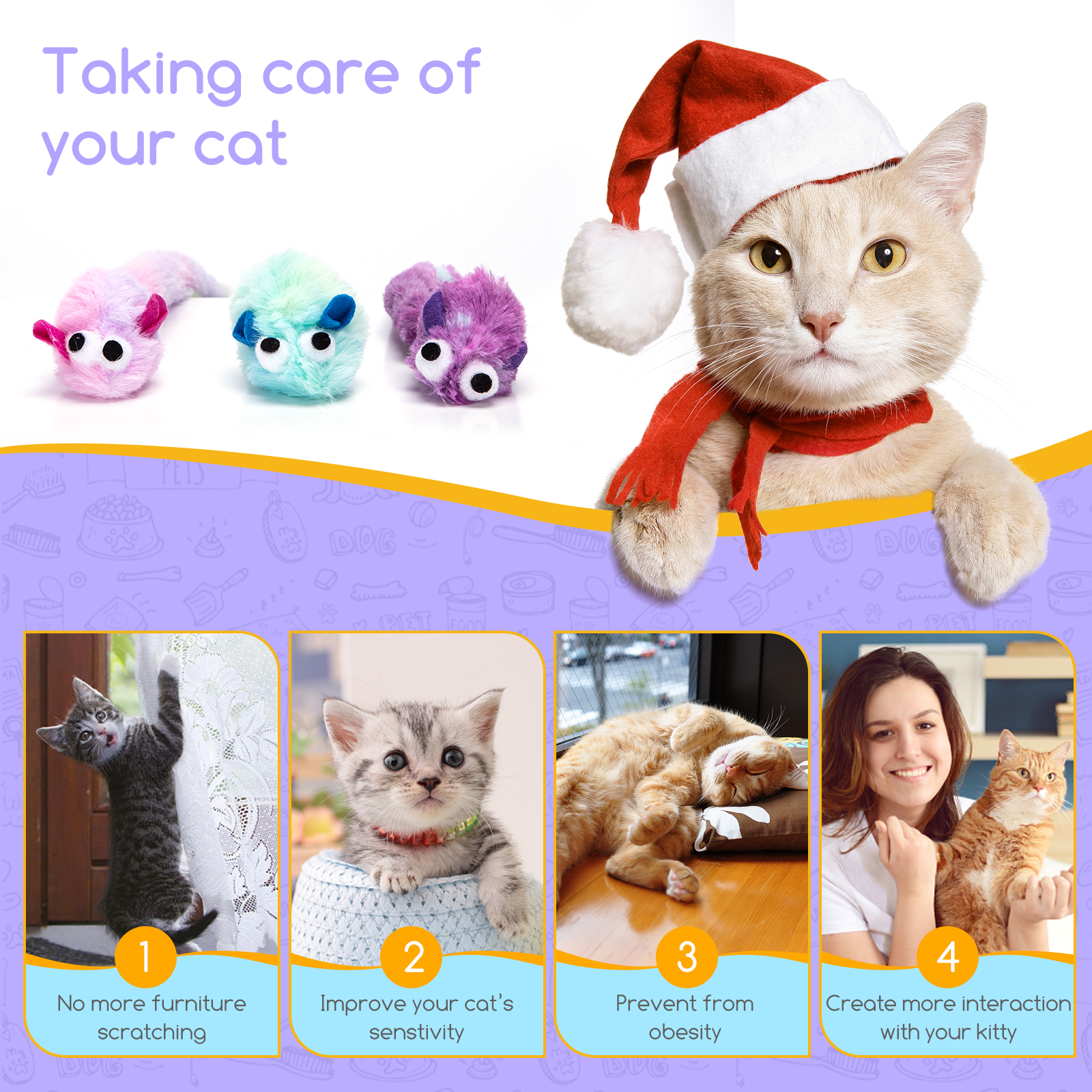 Nobleza - Pacote com 3 Ratinhos de Brinquedo para Gatos, Contém Catnip, Pelúcia Longa e Macia, Pequeno Ratinho de Brinquedo Interativo para Atividades. O Ratinho de Brinquedo Possui