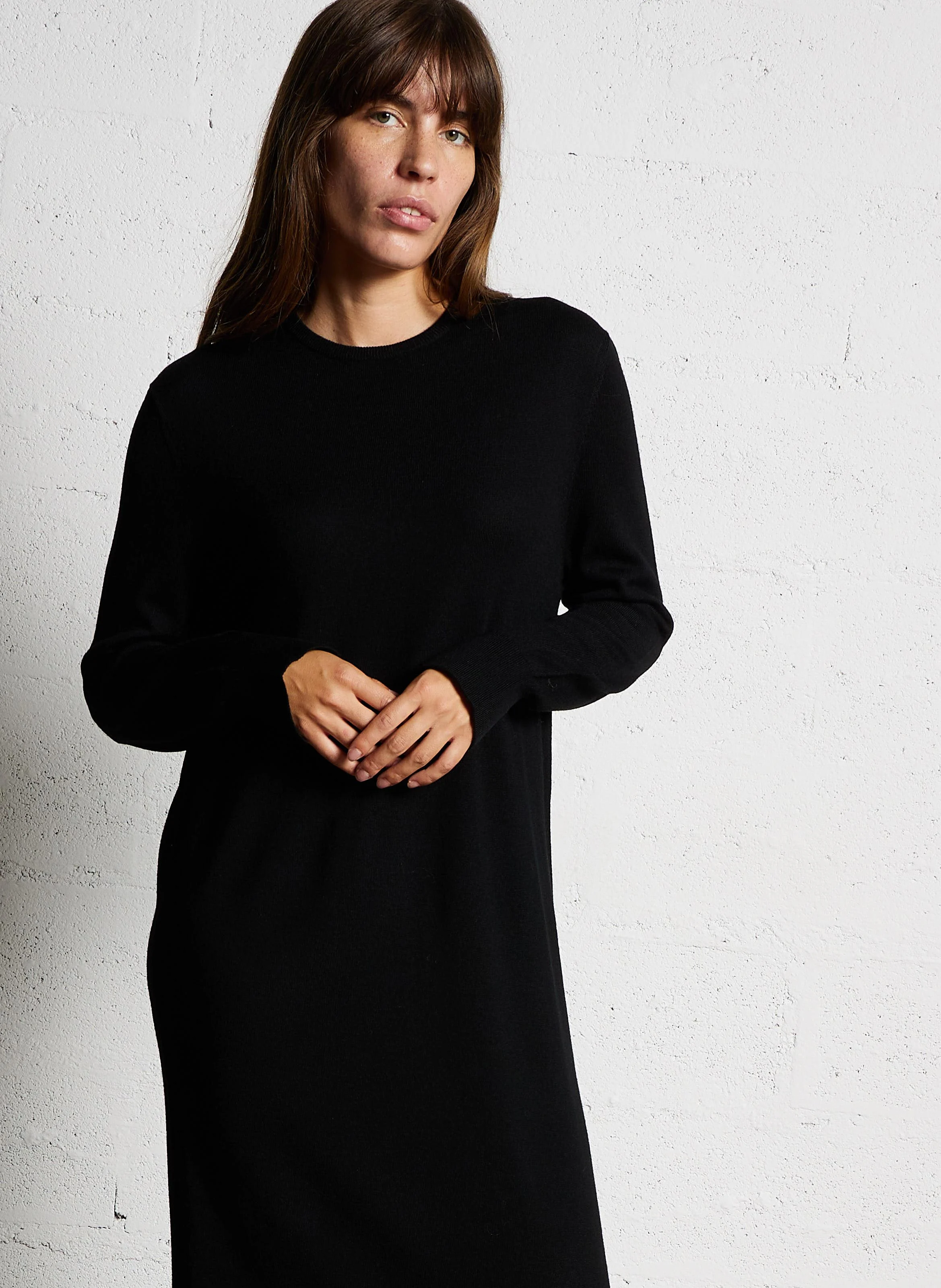 CANAL - Robe longue col rond en laine | Noir