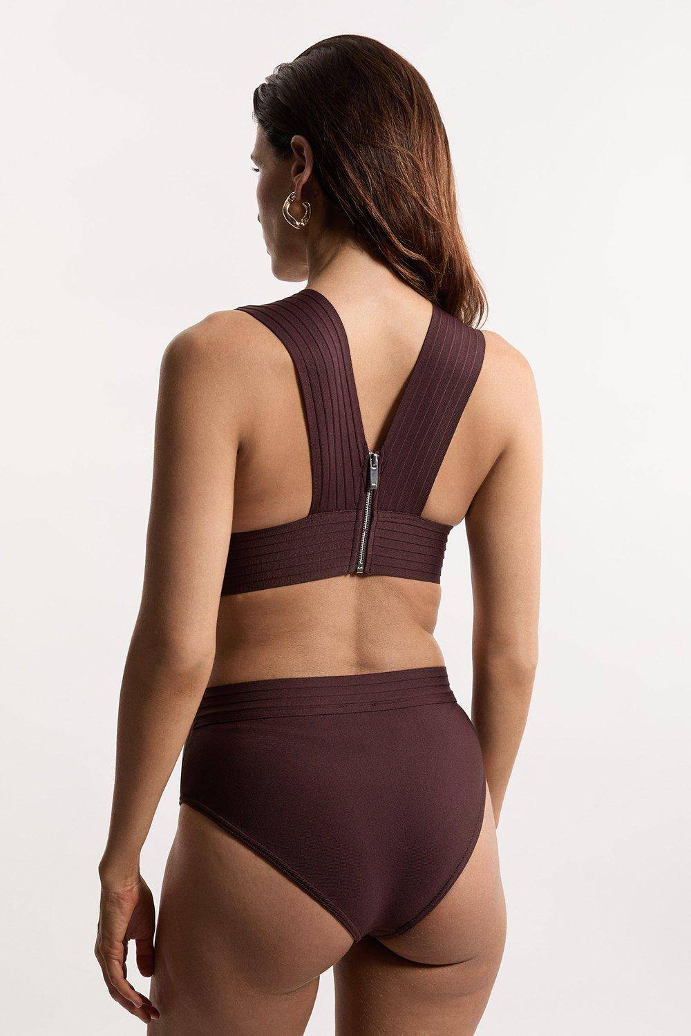 KarenMillen Bas de bikini taille haute avec garniture embellie effet bandage
