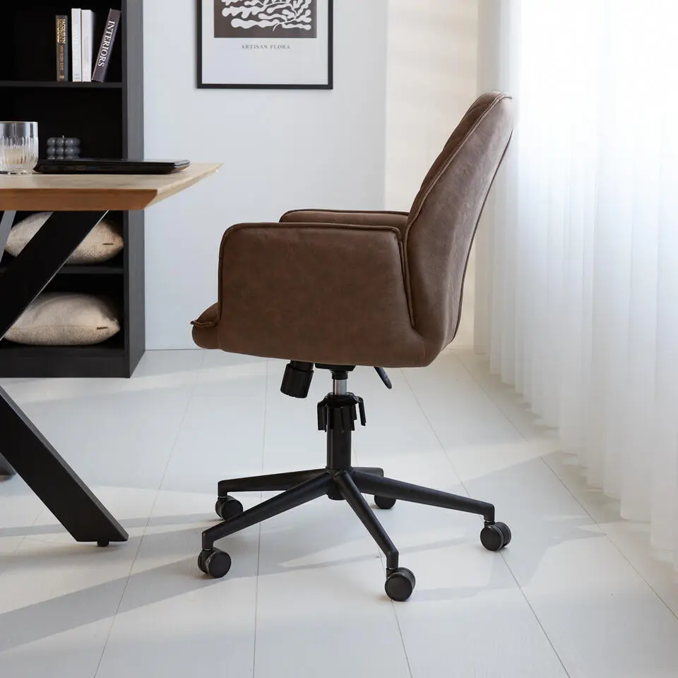 Industriële draaibare bureaustoel Novan taupe - 52x57x87 cm - Stof - Taupe