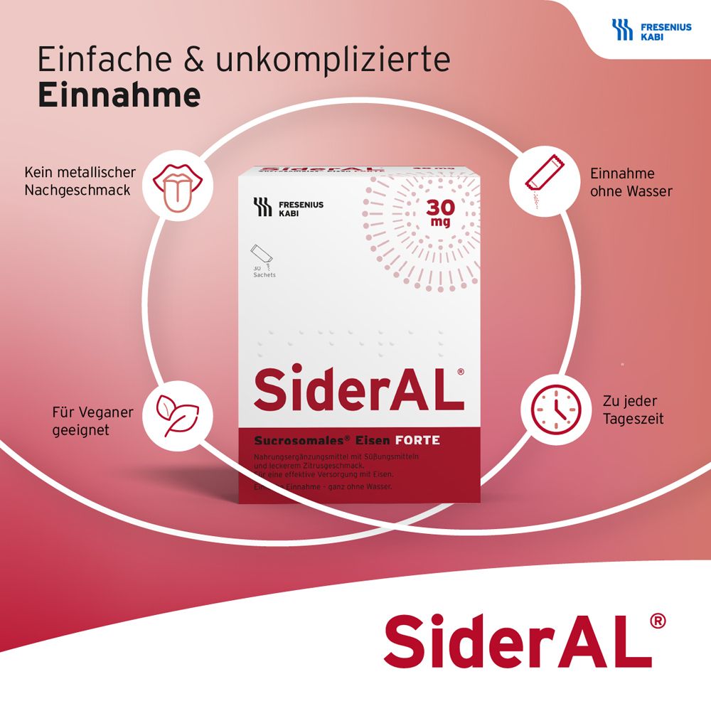 SiderAL® Eisen Forte 30mg Zitrus mit Vitamin C | Nahrungsergänzungsmittel bei erhöhtem Eisenbedarf in der Schwangerschaft