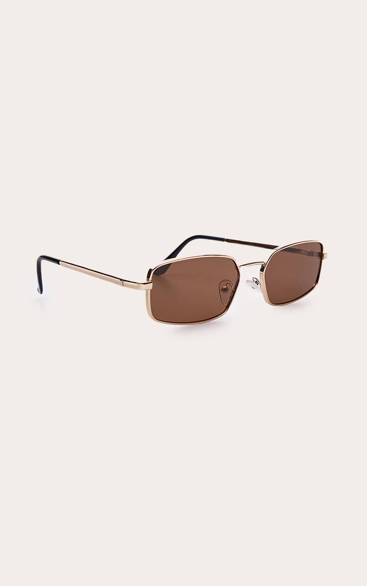 Doré Lunettes De Soleil Rectangulaires En Métal Monture Dorée Verres Marron