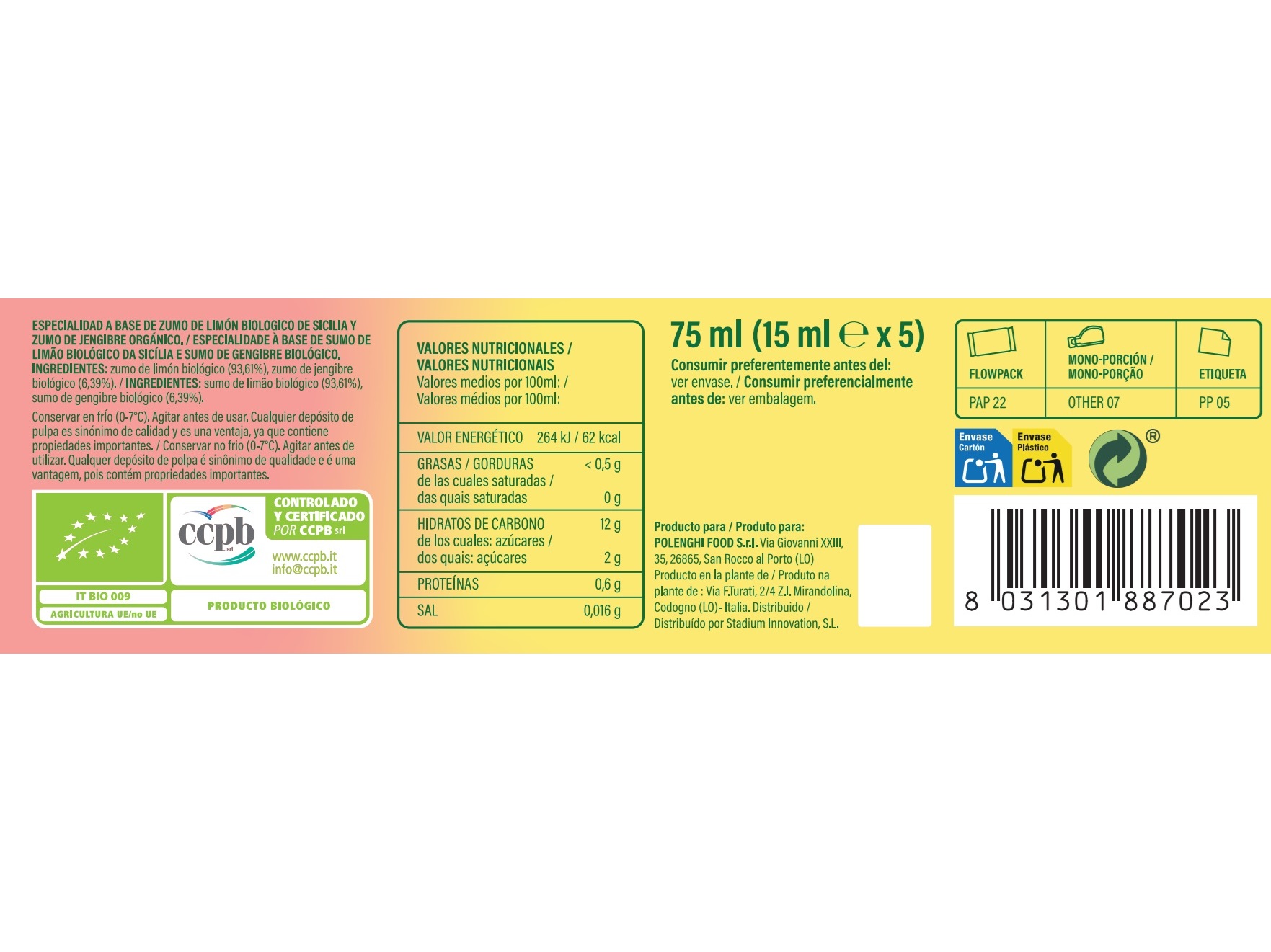 SUMO LIMÃO E GENGIBRE POLENGHI ACTILEMON 5X15ML