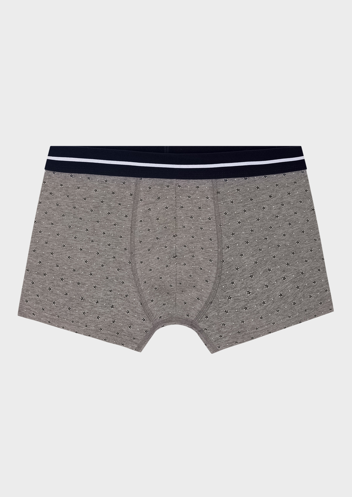 Boxer en coton stretch gris à motif fantaisie bleu marine et blanc
