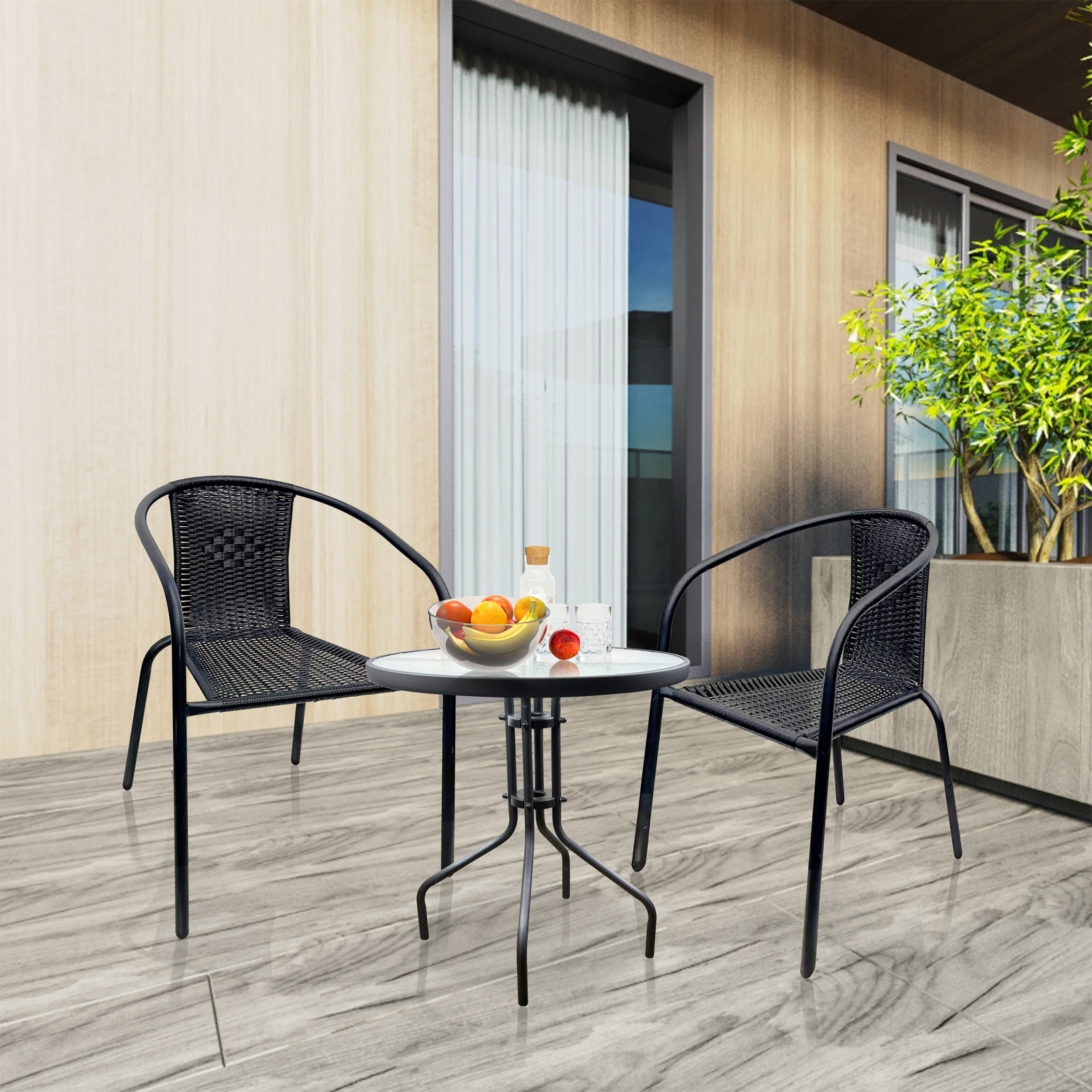2er-Set Stapelstuhl GALONA - schwarz - Rattan