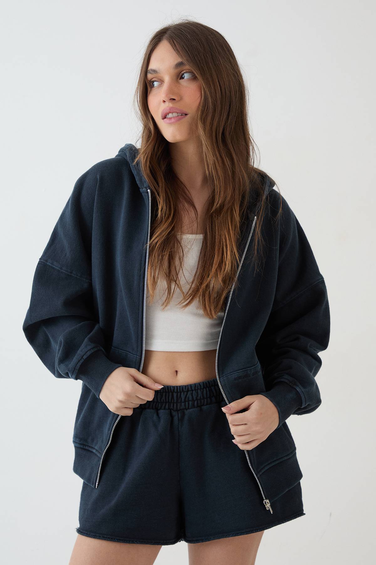 Sweat À Casynthétiqueche Zippé Oversize Effet Délavé Poids Lourd Dsgn Studio