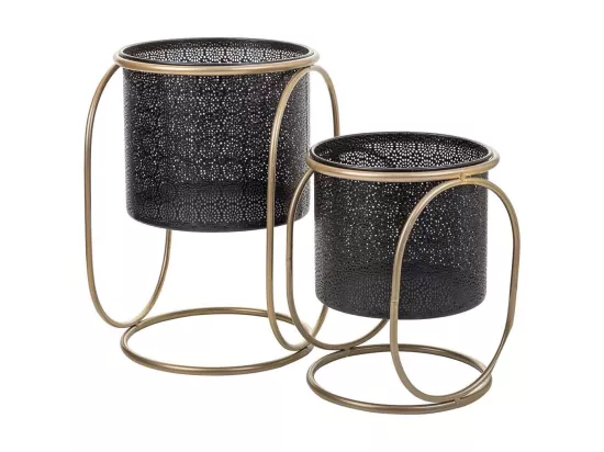 Lot de 2 jardinières en métal avec support en métal noir 26x26x38h-22x22x29h cm