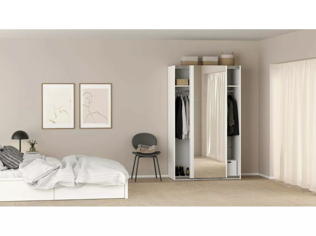 Garde-robe 2 portes Dprovede, Meubles de chambre, Penderie de plain-pied, Placard à vêtements, 179x65 h220 cm, Blanc et Transparent