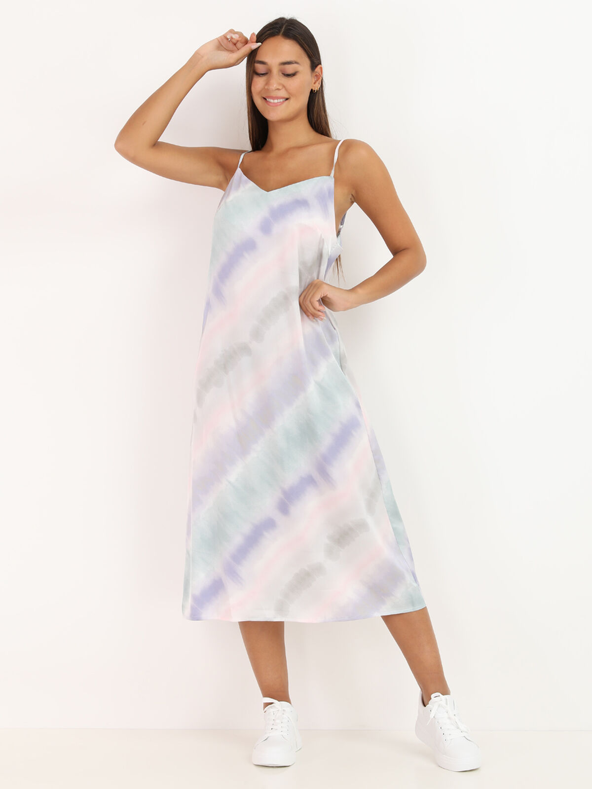 Robe mi-longue satiné à tie and dye- Violet